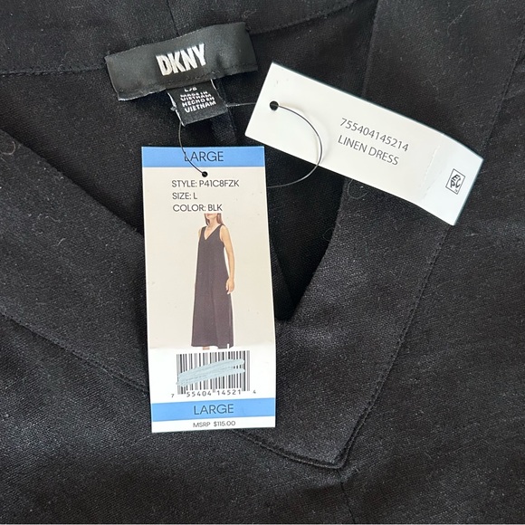DKNY Linen Blend Sleeveless V-Neck Maxi Dress Black Womens Size L NWT - Picture 8 of 10